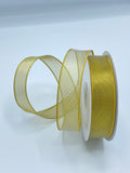 Metallic Gold Sheer Wired Ribbon - 2.5" ,1”, 5/8”, Christmas Decor.