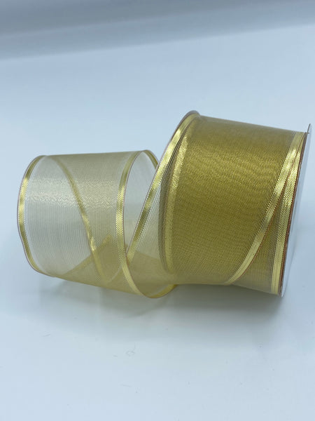 Metallic Gold Sheer Wired Ribbon - 2.5" ,1”, 5/8”, Christmas Decor.
