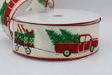 Christmas Red Truck Ribbon, 2.5”, Wired, Vintage Red Truck, Christmas Ribbon, Gift Truck Ribbon