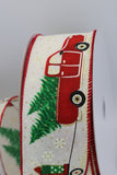 Christmas Red Truck Ribbon, 2.5”, Wired, Vintage Red Truck, Christmas Ribbon, Gift Truck Ribbon