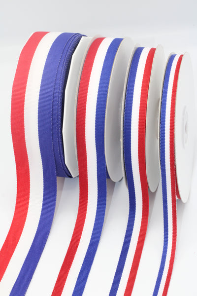 Stripes Ribbon, Red/Blue/White, 1.5”, 7/8”, 5/8”, 3/8, Patriotic, 4 of July