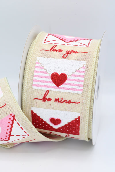 Love Letters, 2.5”, Valentines Ribbon, Wired, Natural, Hot Pink, Lt Be –  Brooklyn Ribbons