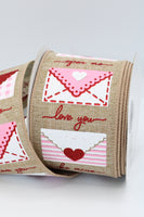 Love Letters, 2.5”, Valentines Ribbon, Wired, Natural, Hot Pink, Lt Beige,sending love, xoxo, open me, love you, and be mine.