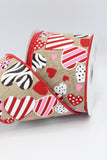 Zebra Heart Ribbon, 2.5”,Wired ,Valentine Ribbon, Red Satin with Buffalo Hearts, Mother Day