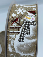 Country Snowman 2.5”,10yds, Snowman with scarf, Christmas Ribbon