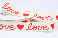 Love Printed on Cotton, 3/8”, 7/8”, Valentine’s Day Ribbon