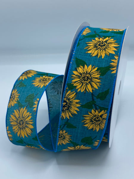 Sunflower Ribbon, 2.5, 10yds, Teal, Fall