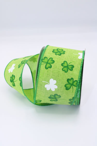 Lucky Shamrock,Green, 2.5”, Wired, St. Patrick’s Day Ribbon