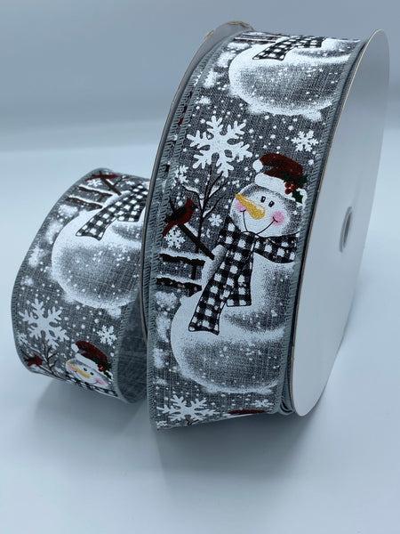 Country Snowman 2.5”-trims, Snowman with scarf, Christmas Ribbon, Gray Color