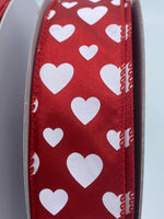 Open Hearted, 100yds,2.5”, 1.5”, Valentine Ribbon, Red Satin with White Hearts, Mother Day