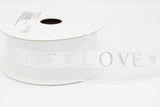 Love Ribbon,1.5”,Valentines Day Ribbon, Red, White, Silver Foil letters